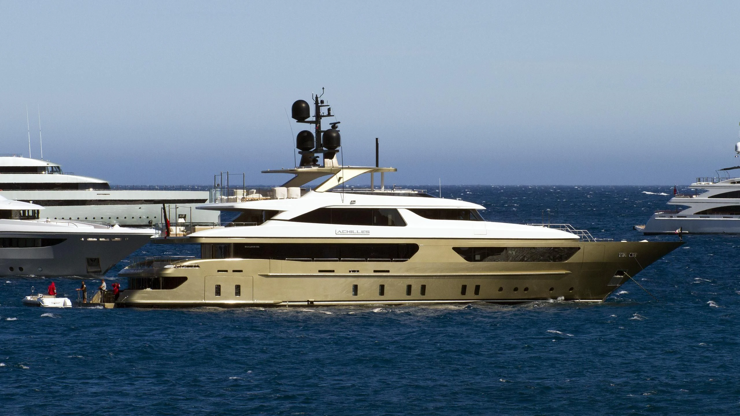 a large white ship in the water aboard APRIES W Yacht for Sale