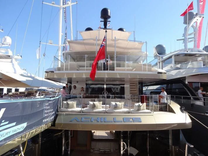 a large boat docked at a pier aboard APRIES W Yacht for Sale