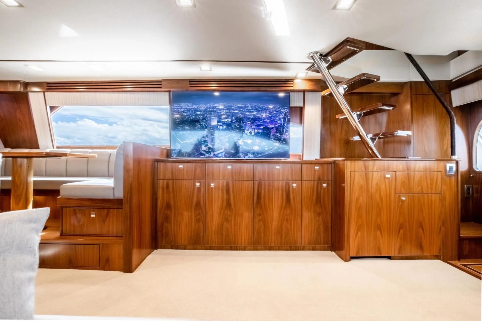 a room with a large window aboard TEUSEAS Yacht for Sale