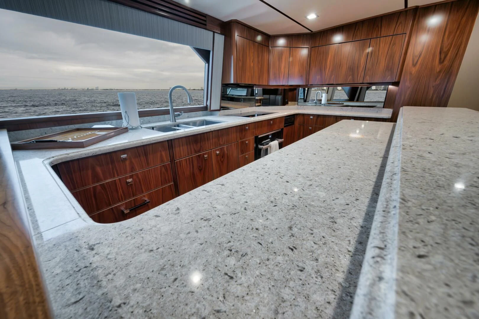 a kitchen with a large countertop aboard TEUSEAS Yacht for Sale