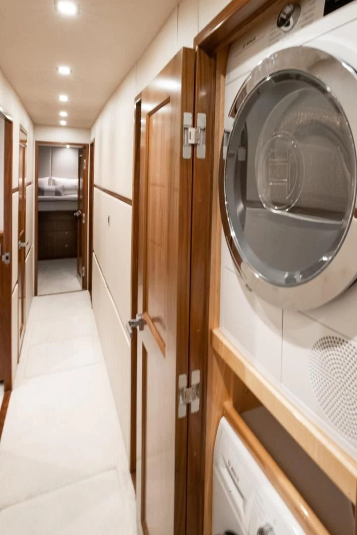 a hallway with a large mirror aboard TEUSEAS Yacht for Sale