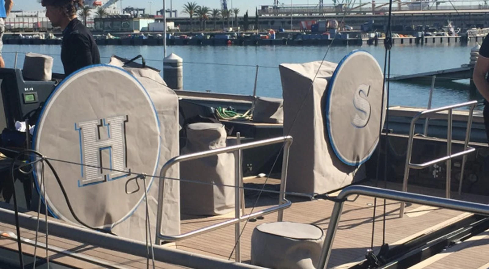 a deck with a chair and a chair on it aboard HIGH SPIRIT Yacht for Sale