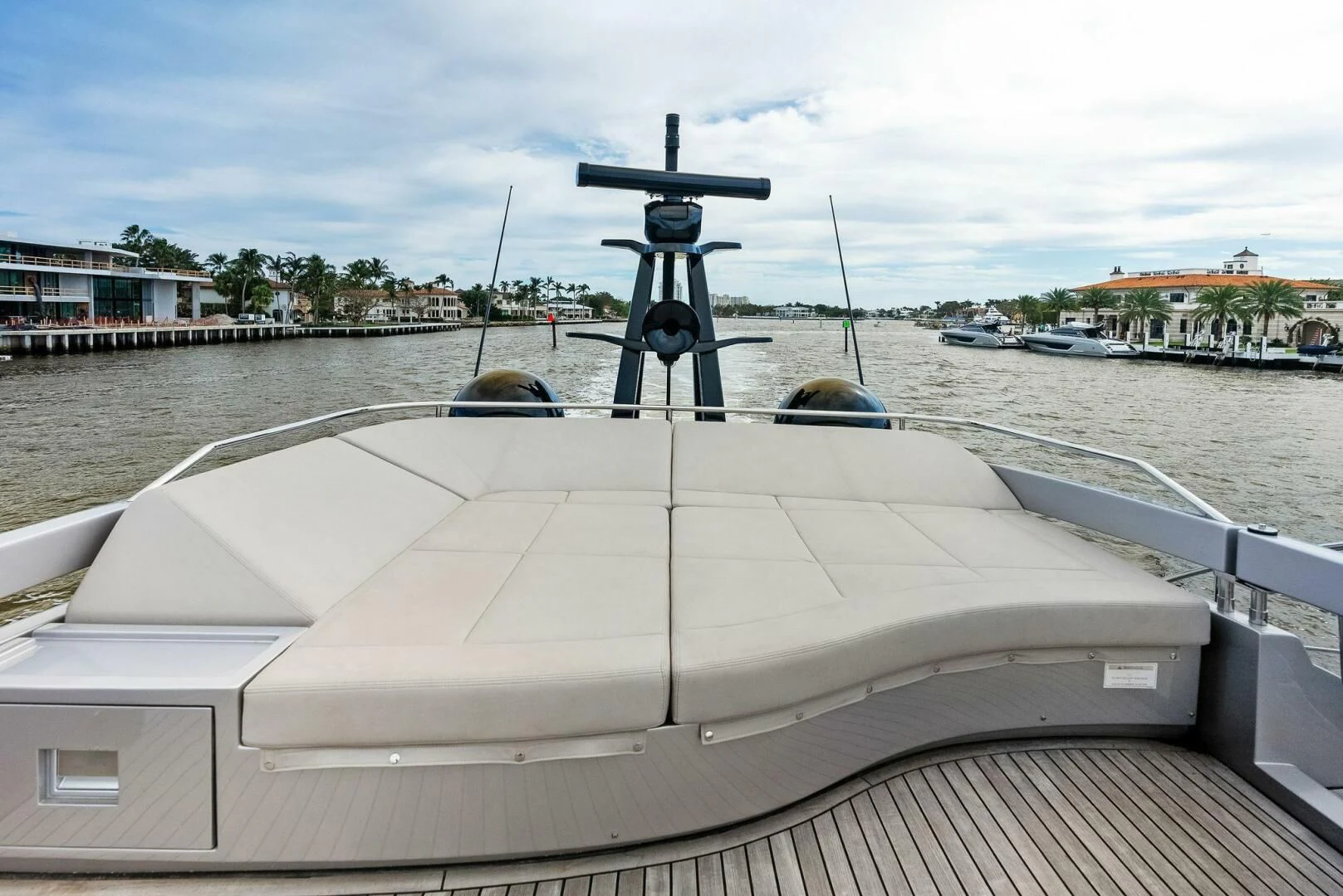a boat with a camera on the front aboard OUR TRADE Yacht for Sale