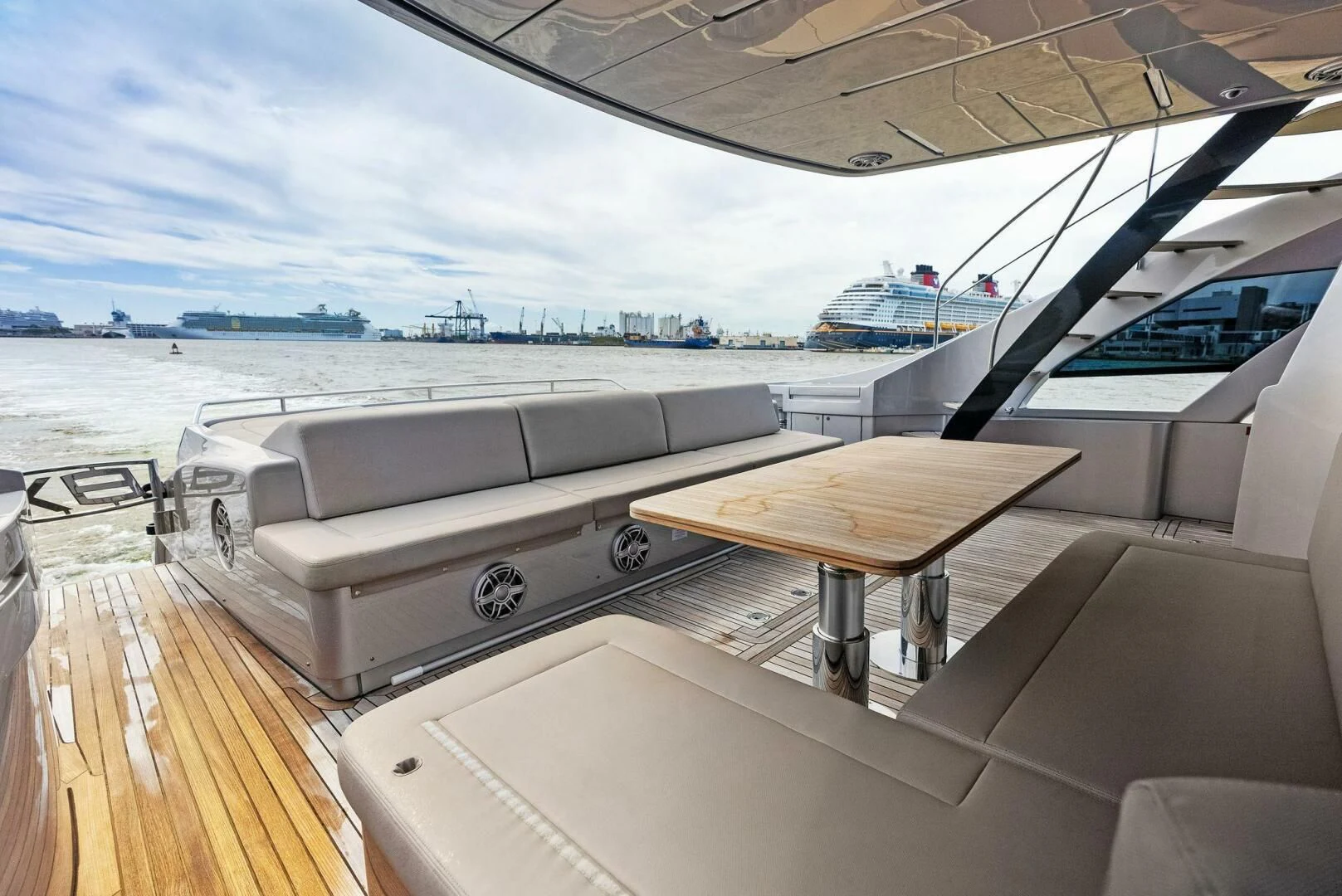 a room with a table and a bench on it aboard OUR TRADE Yacht for Sale