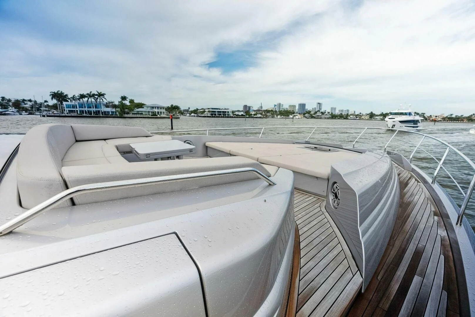a balcony with a view of a city and a parking lot aboard OUR TRADE Yacht for Sale