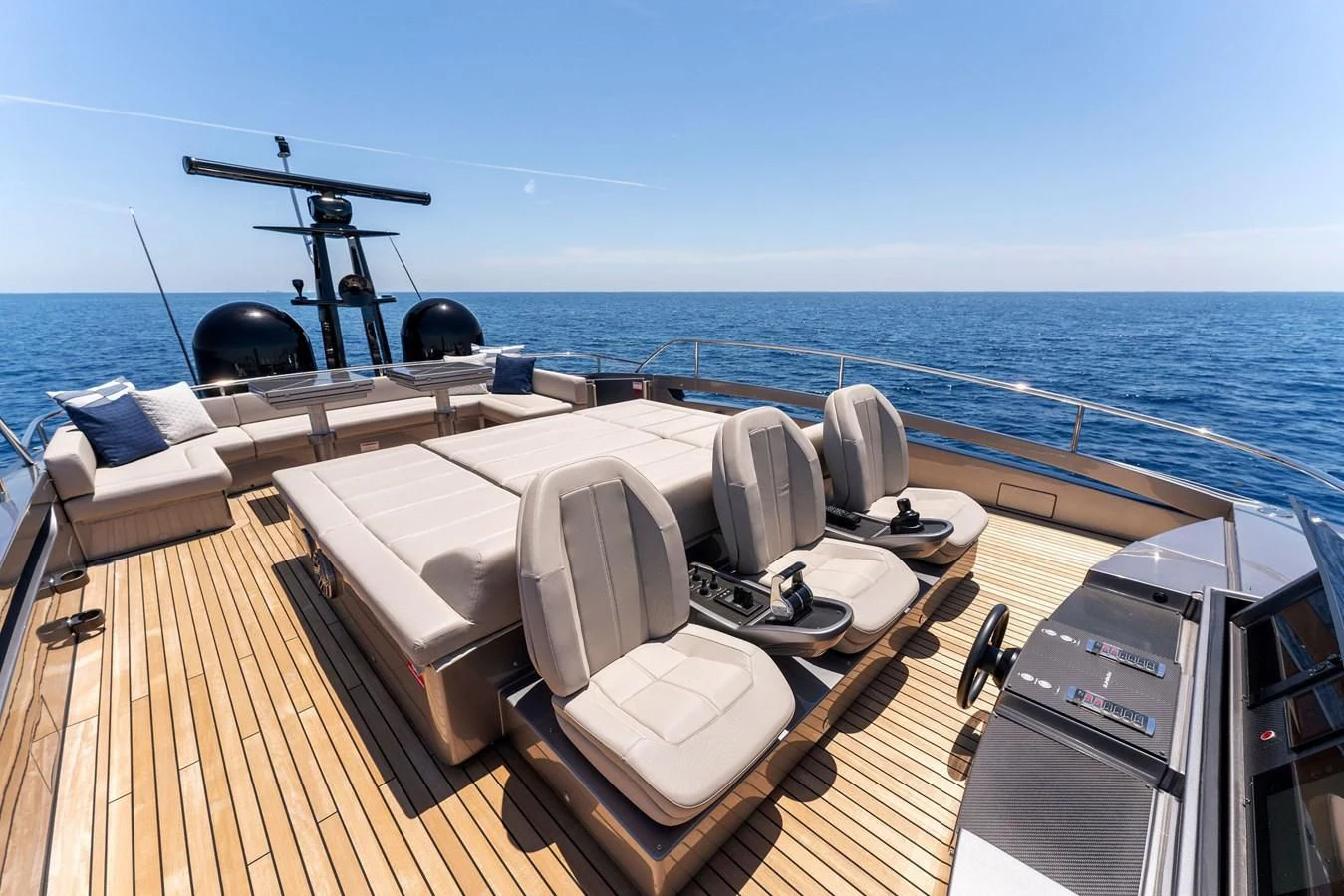a deck with a large telescope overlooking the ocean aboard OUR TRADE Yacht for Sale