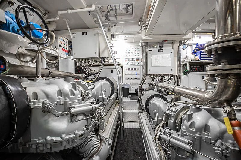 a large machine with many pipes aboard GO Yacht for Sale