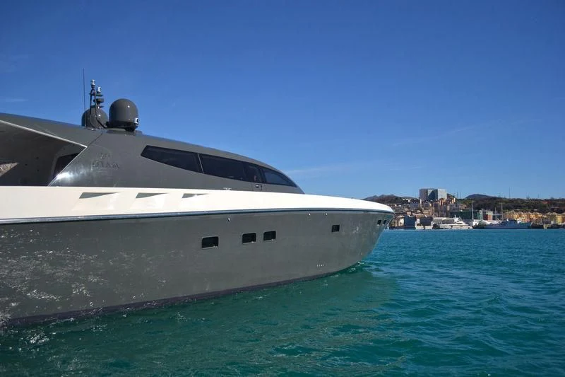 a white yacht in the water aboard MYSTERE Yacht for Sale