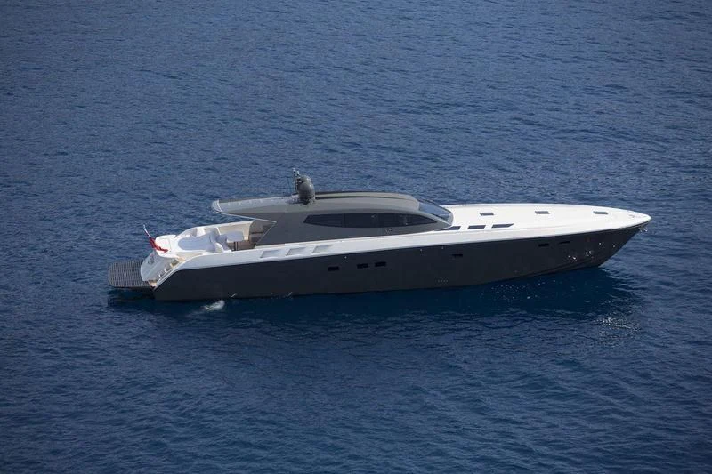 a white yacht in the water aboard MYSTERE Yacht for Sale