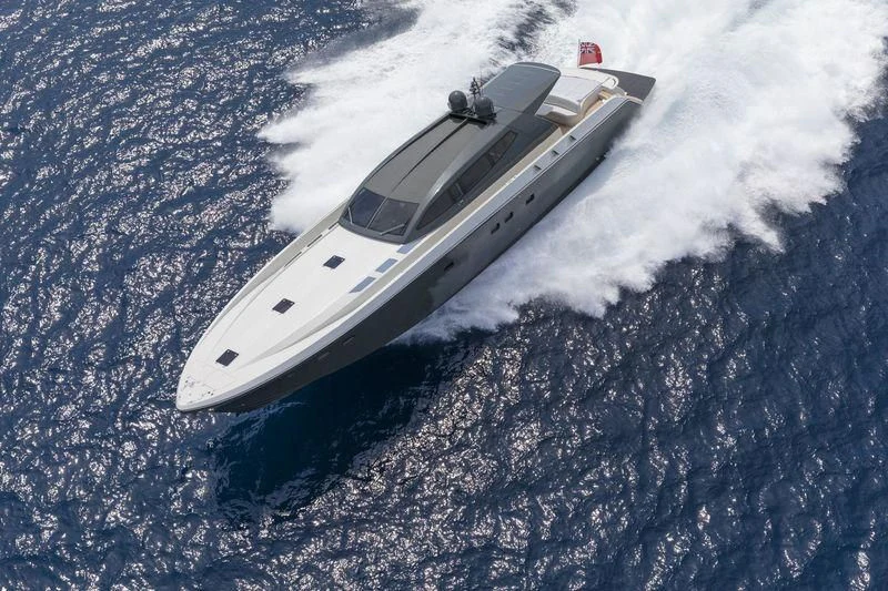 a white military tank on a snowy road aboard MYSTERE Yacht for Sale