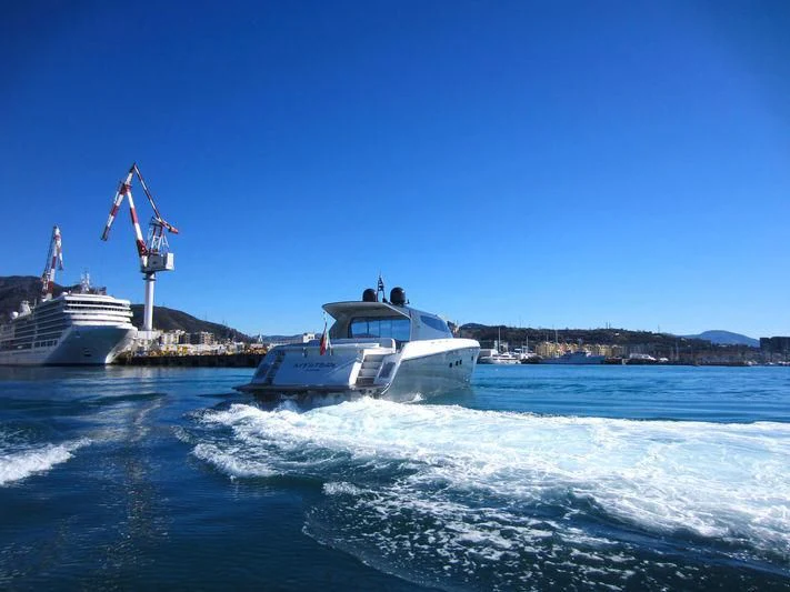 a boat on the water aboard MYSTERE Yacht for Sale