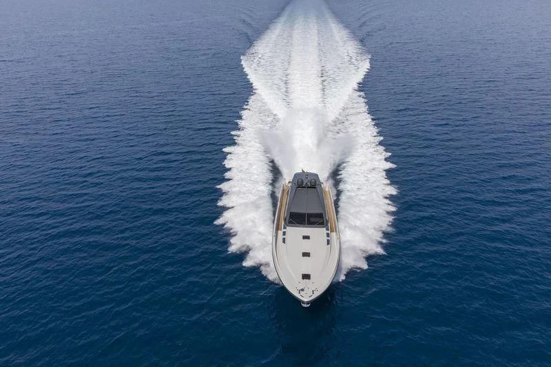 a rocket taking off from the water aboard MYSTERE Yacht for Sale