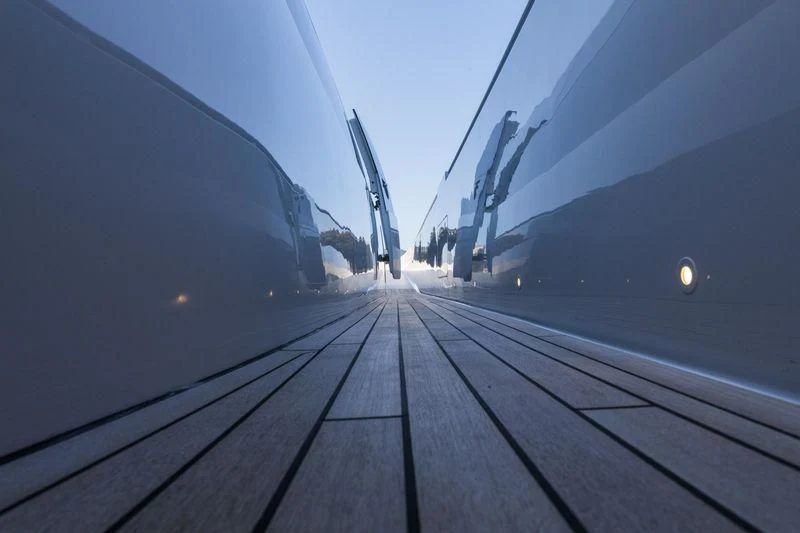 a train on the railway tracks aboard MYSTERE Yacht for Sale