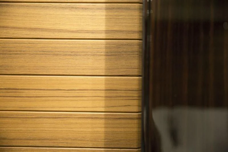 a close up of a wood surface aboard MYSTERE Yacht for Sale