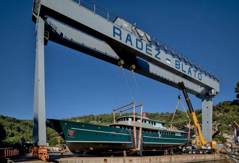 a boat on a dock aboard MAIA Yacht for Sale