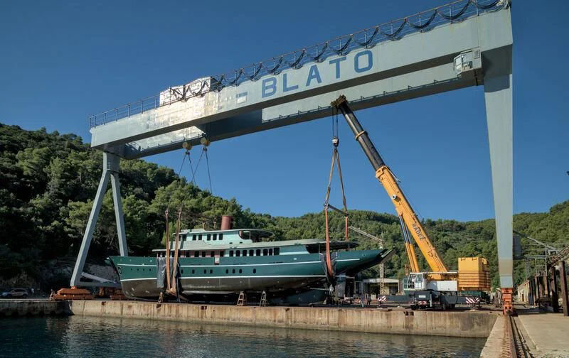 a train on a bridge aboard MAIA Yacht for Sale