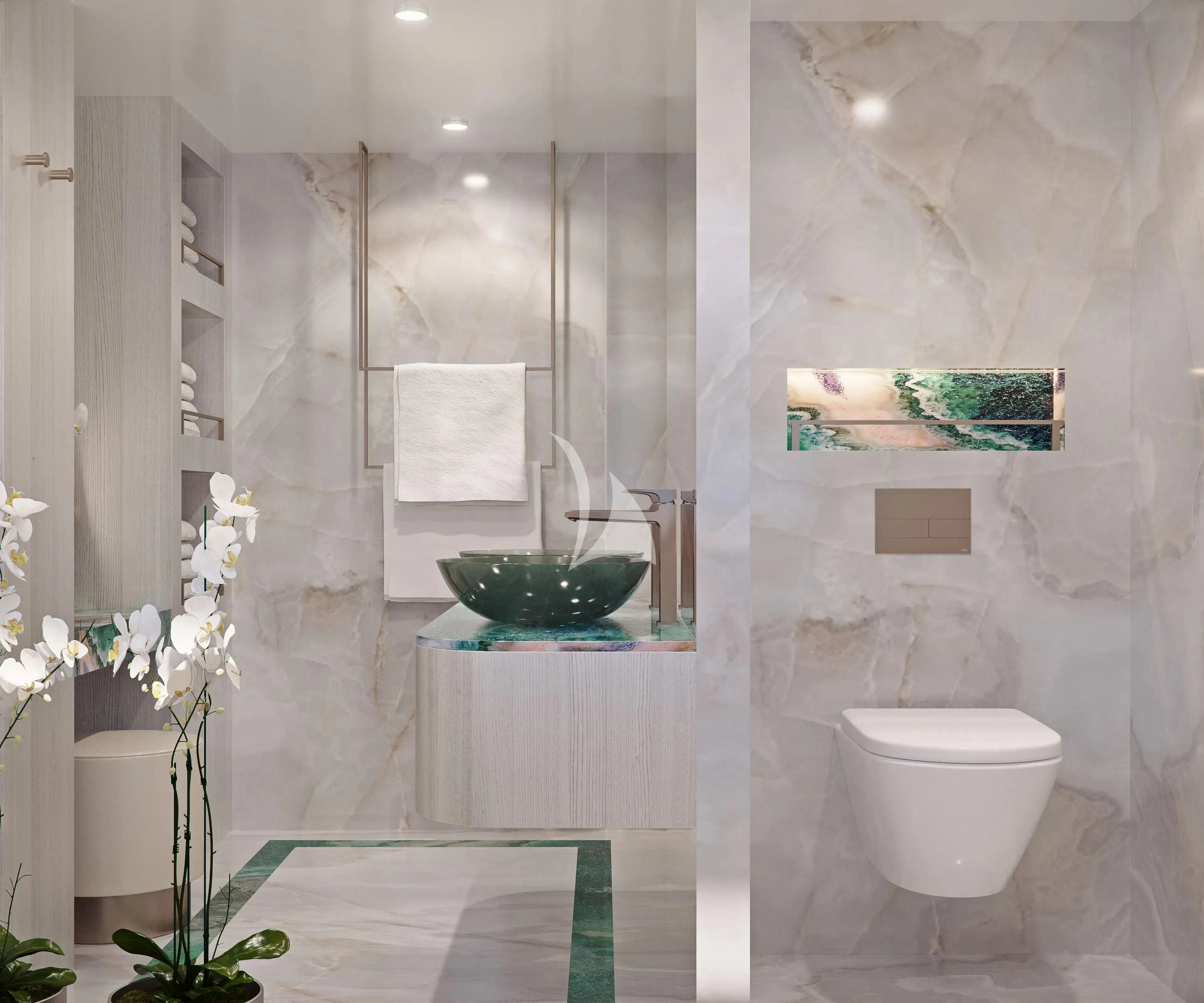 a bathroom with a toilet and a sink aboard MAIA Yacht for Sale