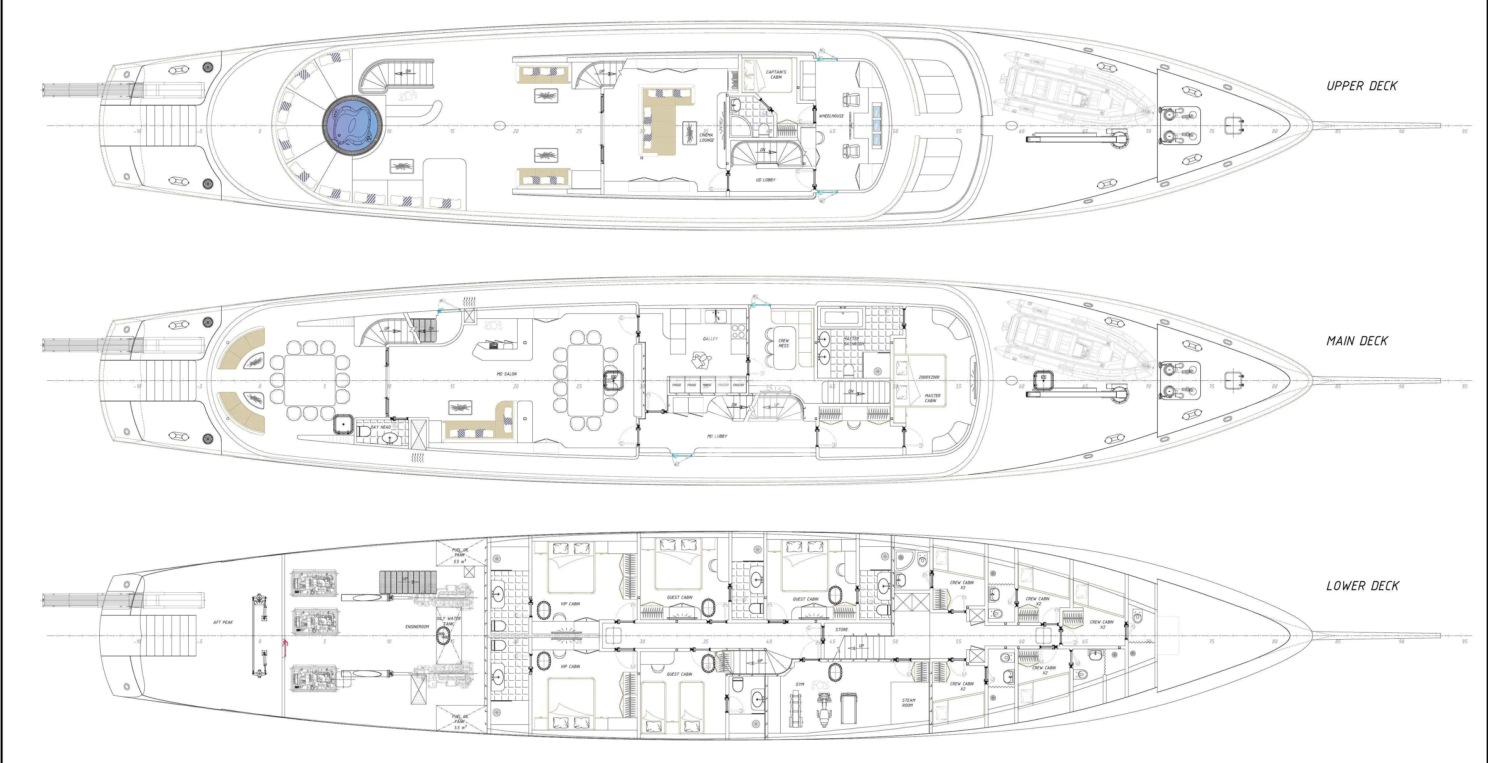 diagram, engineering drawing aboard MAIA Yacht for Sale