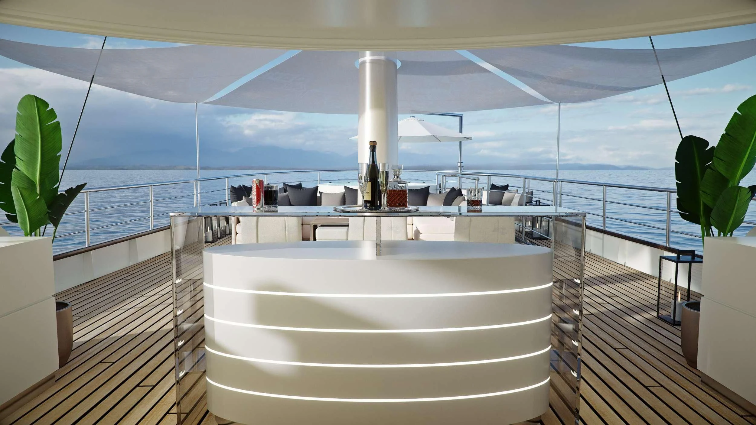 a large white bathtub in a room with a large window aboard MAIA Yacht for Sale