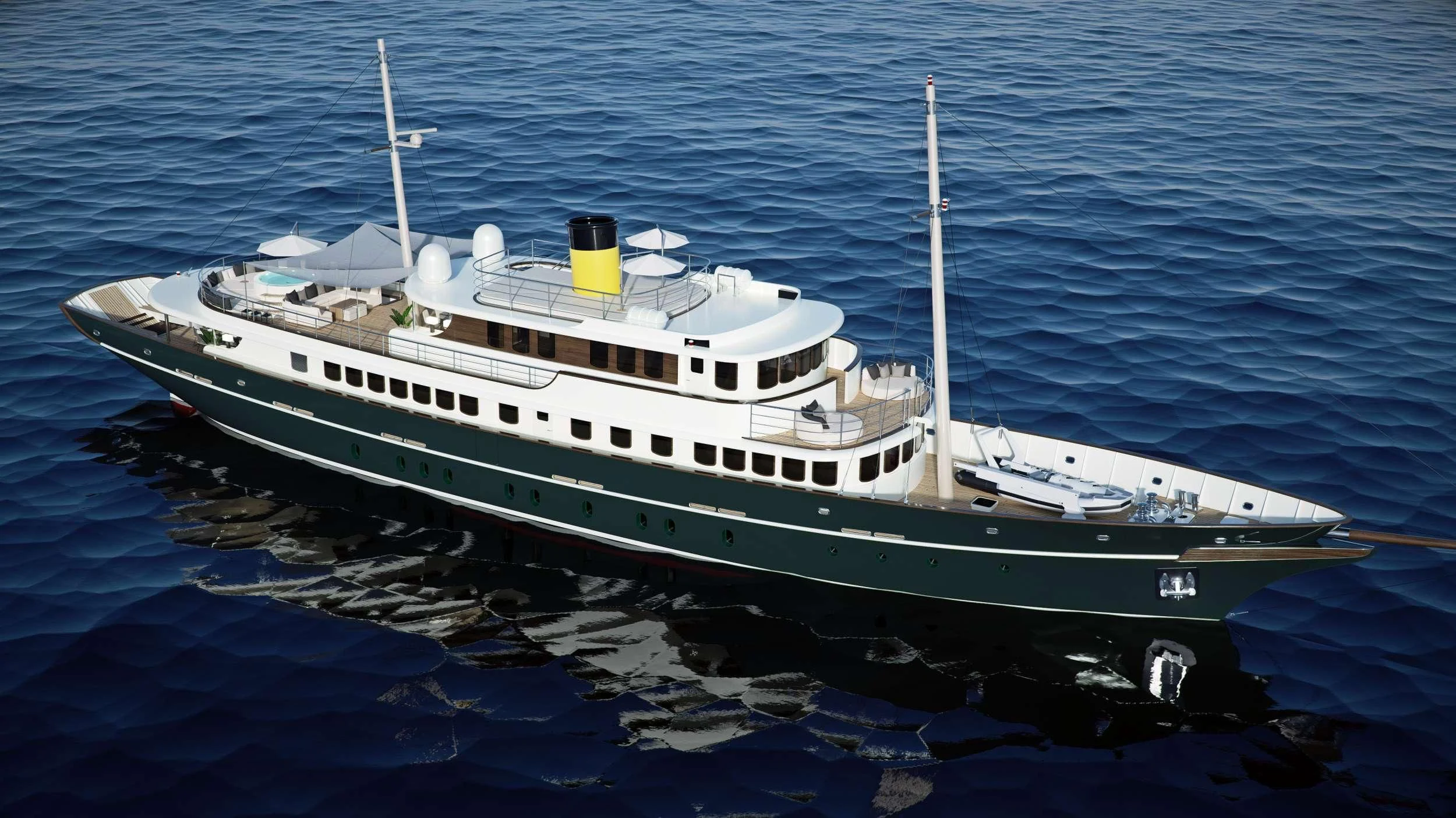 a large white boat in the water aboard MAIA Yacht for Sale