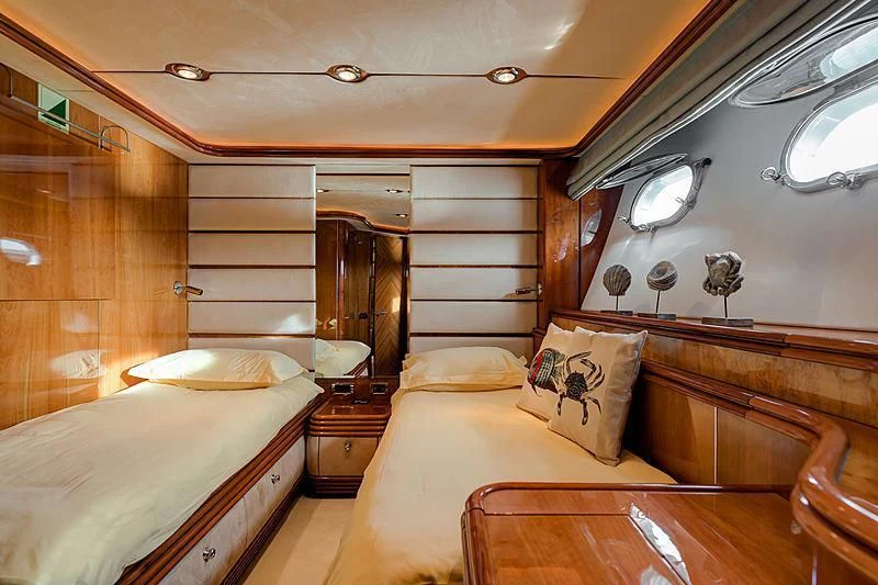 a room with two beds aboard BABY I Yacht for Sale