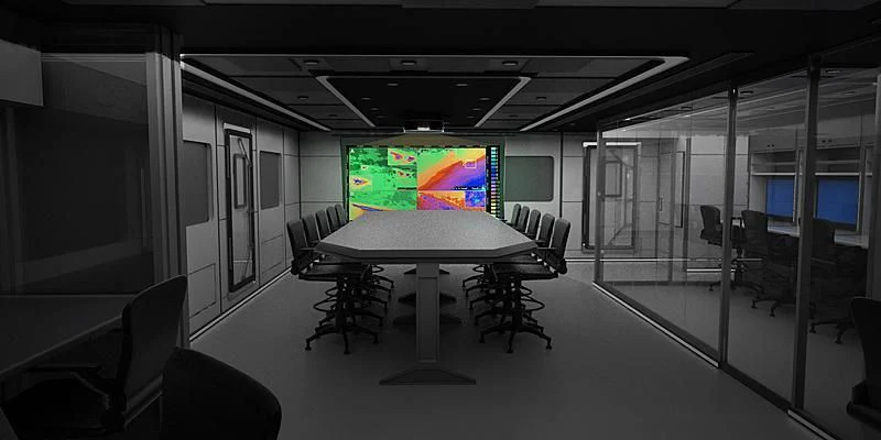 a conference room with a table and chairs aboard OCEANXPLORER 1 Yacht for Sale