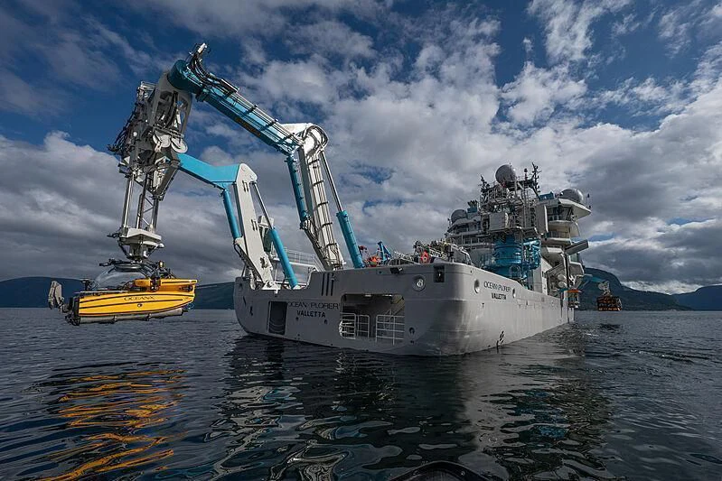 a boat with a crane on it aboard OCEANXPLORER 1 Yacht for Sale