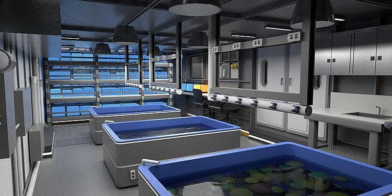 a room with blue tables and chairs aboard OCEANXPLORER 1 Yacht for Sale
