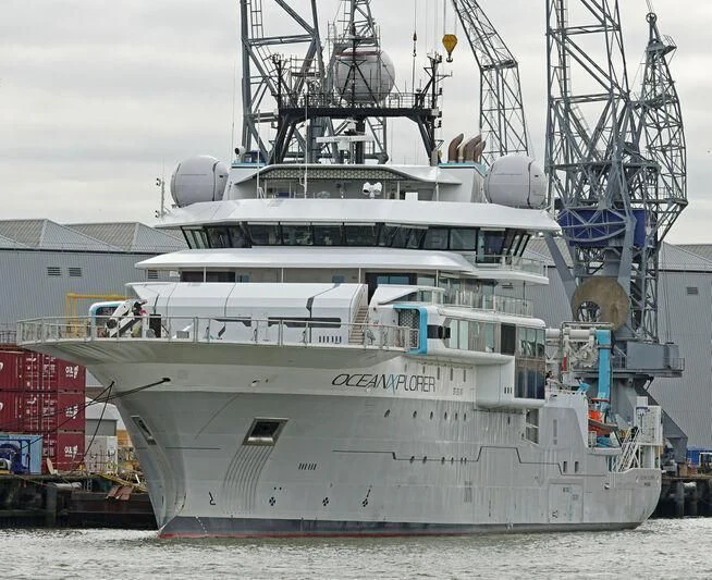 a large white ship aboard OCEANXPLORER 1 Yacht for Sale