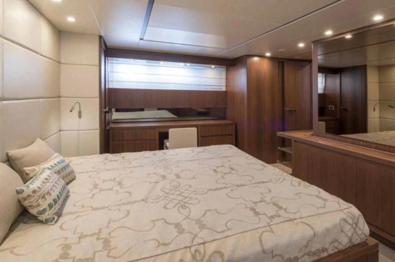 a bed with white sheets aboard MARIS STELLA Yacht for Sale