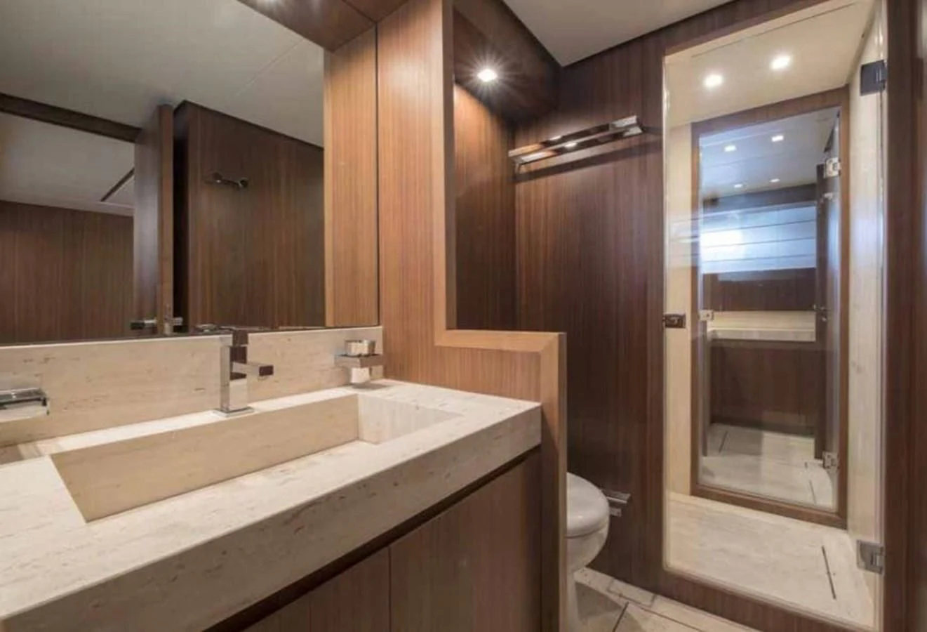 a bathroom with a large mirror aboard MARIS STELLA Yacht for Sale