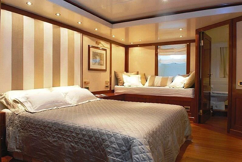 a hotel room with two beds aboard DADDY SHANE Yacht for Sale