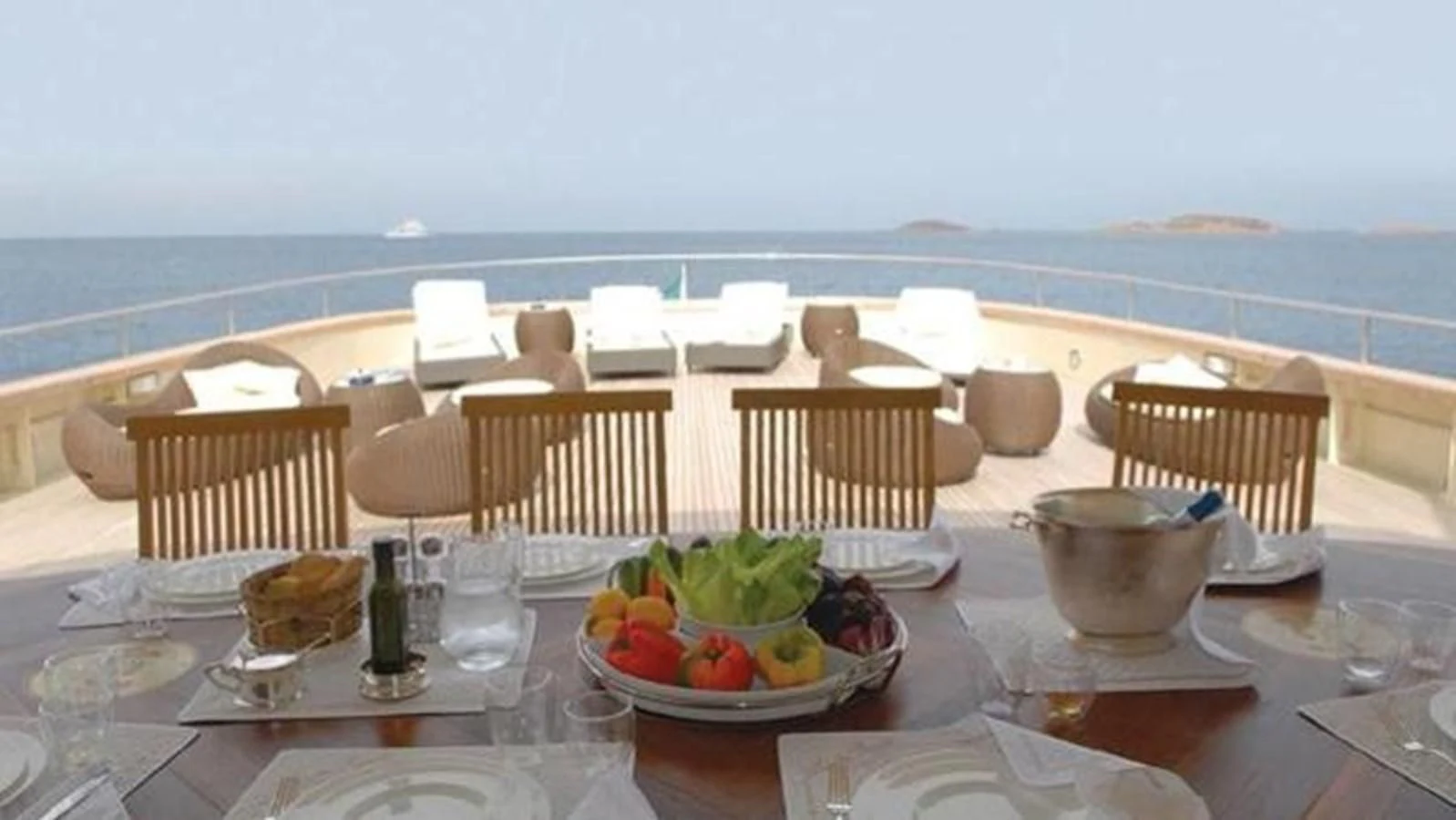 a table with food on it aboard DADDY SHANE Yacht for Sale