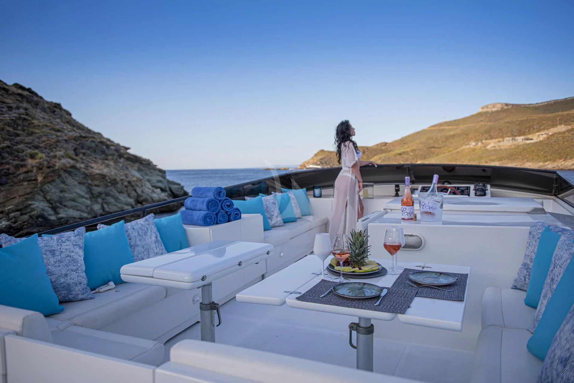 a person standing on a boat aboard WISH Yacht for Sale