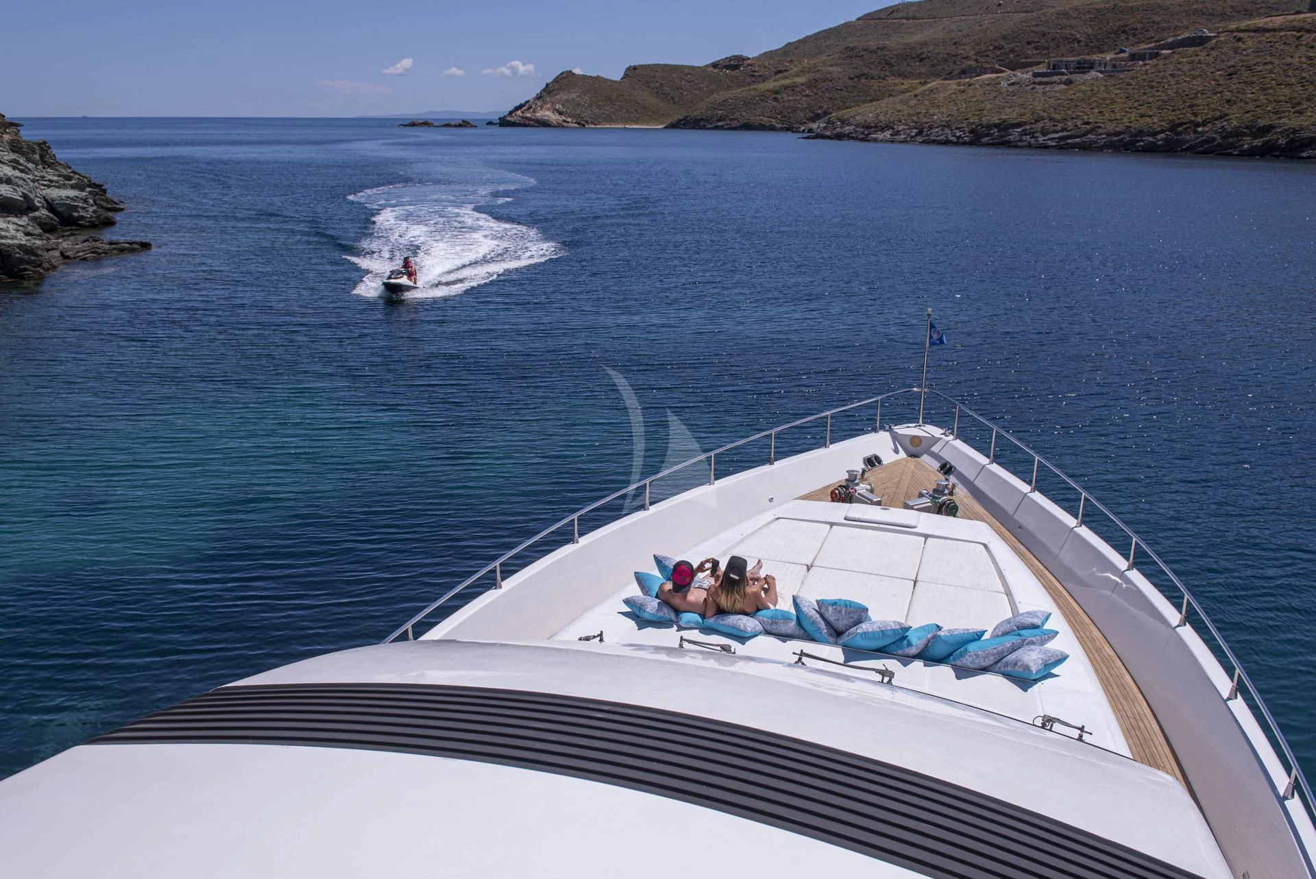 a boat with people on it aboard WISH Yacht for Sale