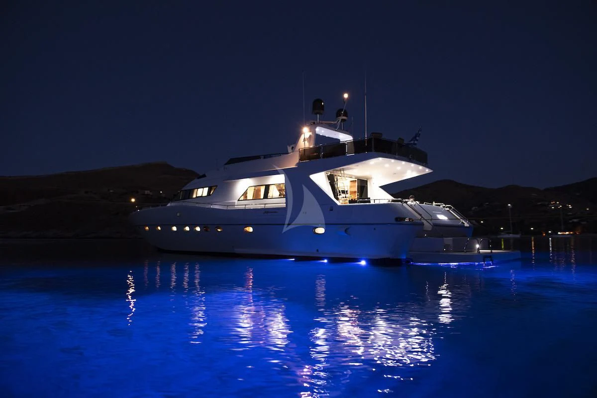 a boat on the water aboard WISH Yacht for Sale