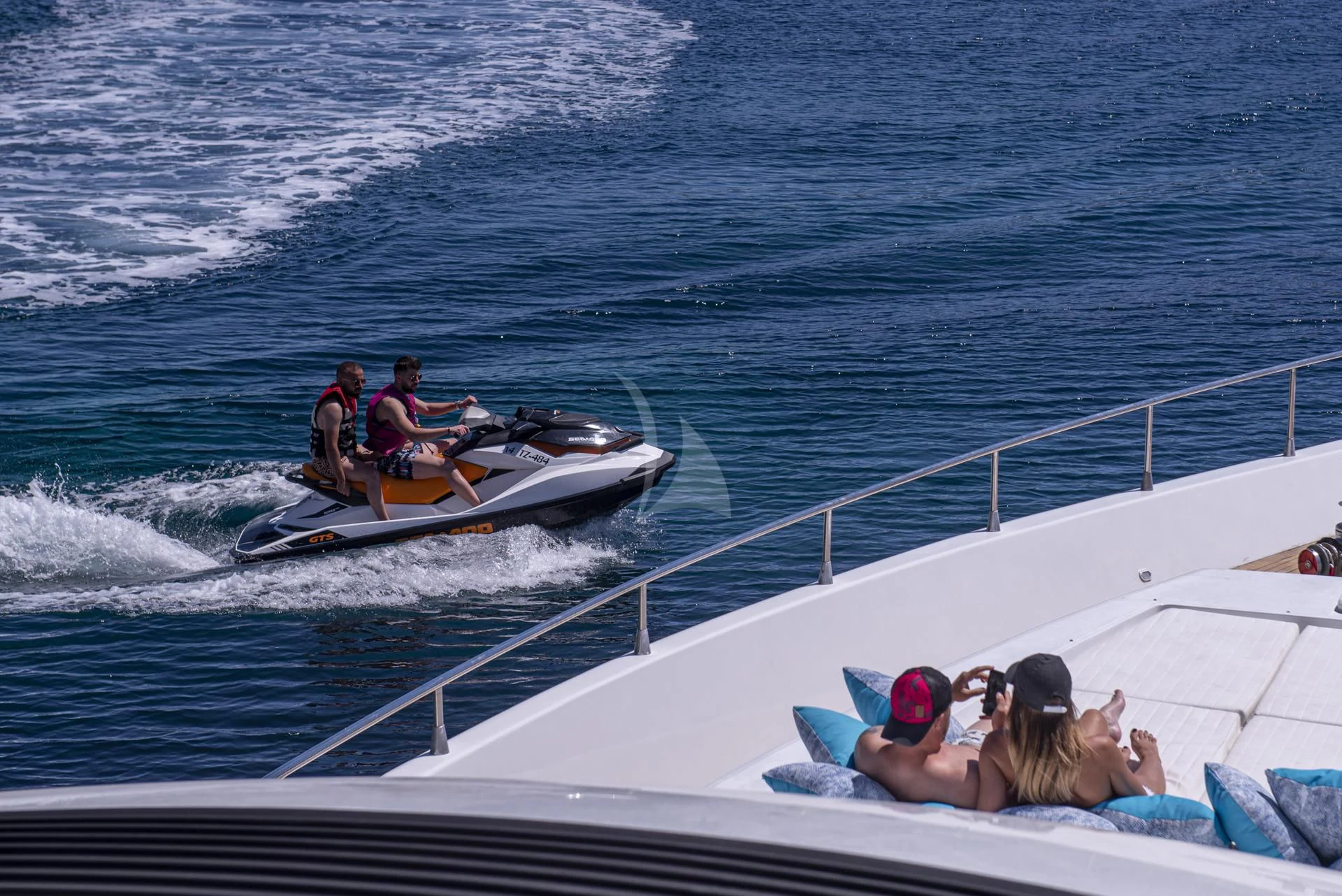people on a boat aboard WISH Yacht for Sale