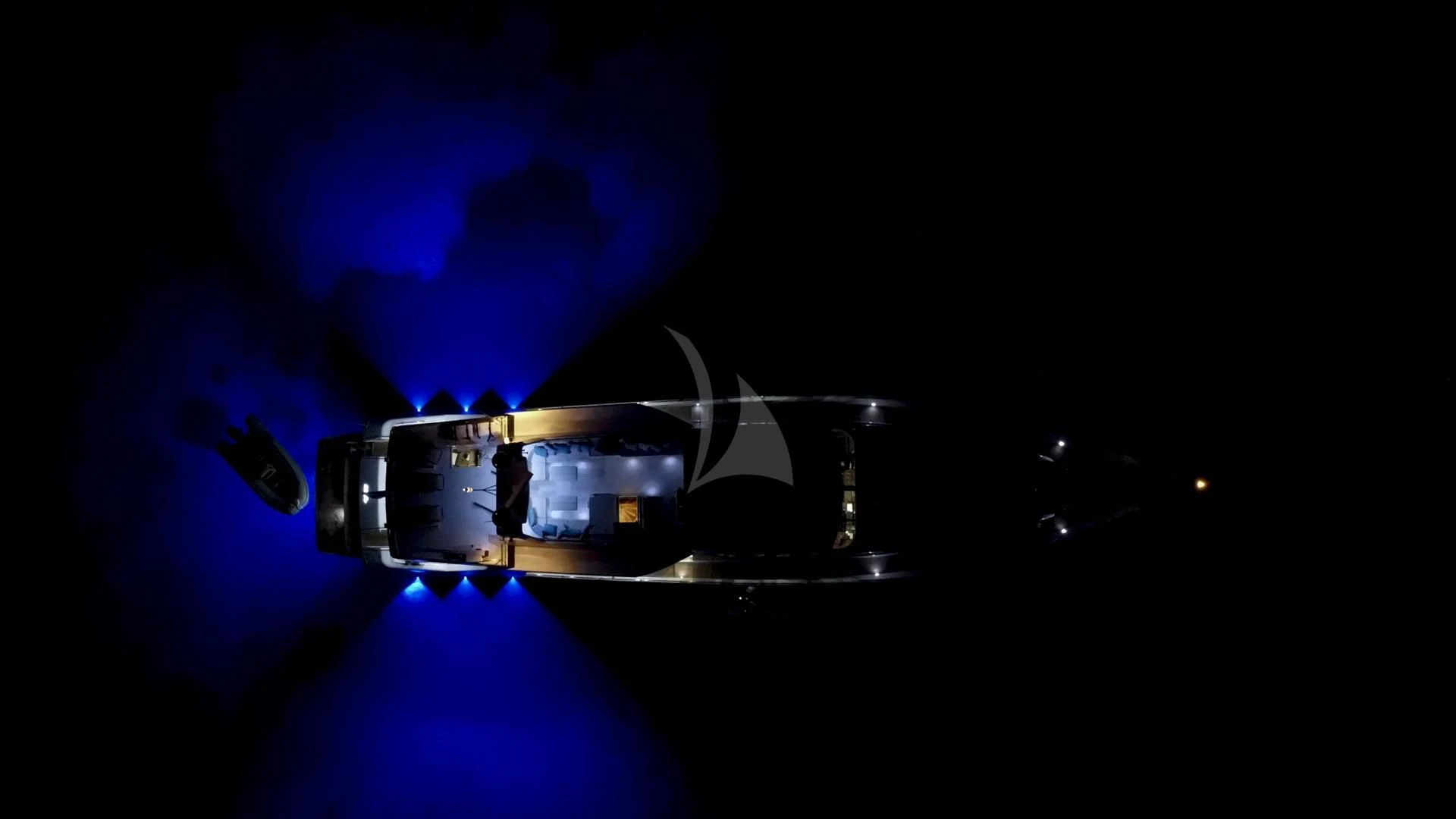 a black object with a blue light aboard WISH Yacht for Sale