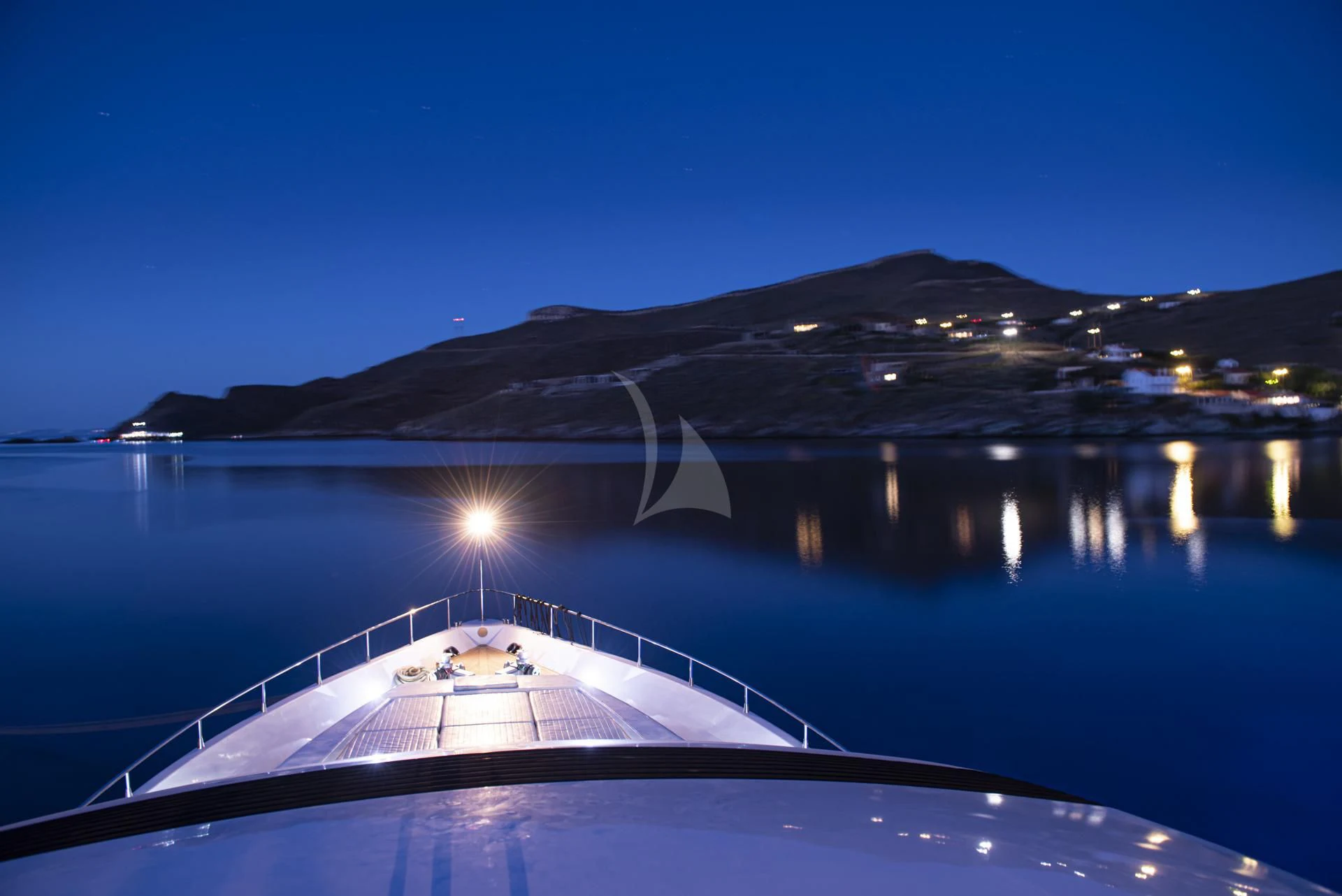 a bridge over water with a boat on it aboard WISH Yacht for Sale