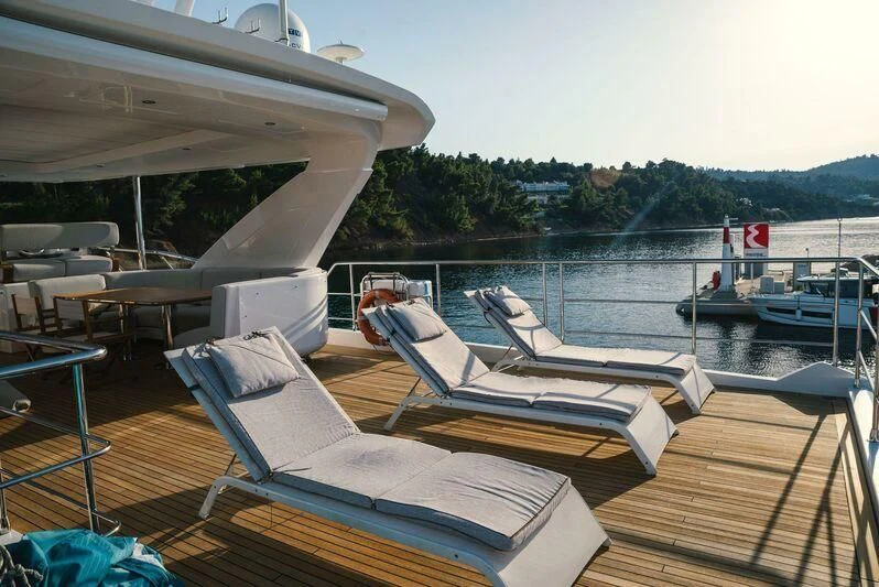 a deck with boats on it aboard TAMUSIA Yacht for Sale