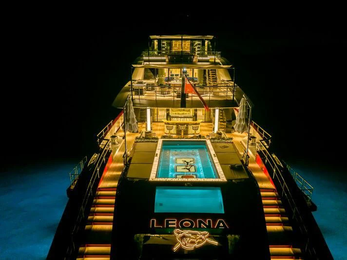 a large ship with a tower aboard LEONA Yacht for Sale