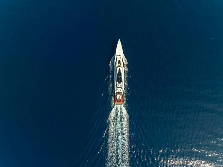 a rocket taking off from the ground aboard LEONA Yacht for Sale