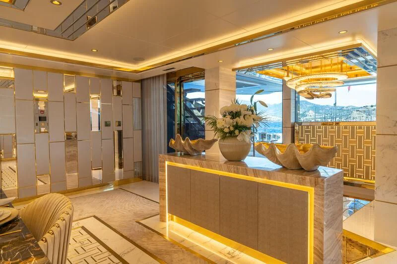 a room with a large window aboard LEONA Yacht for Sale