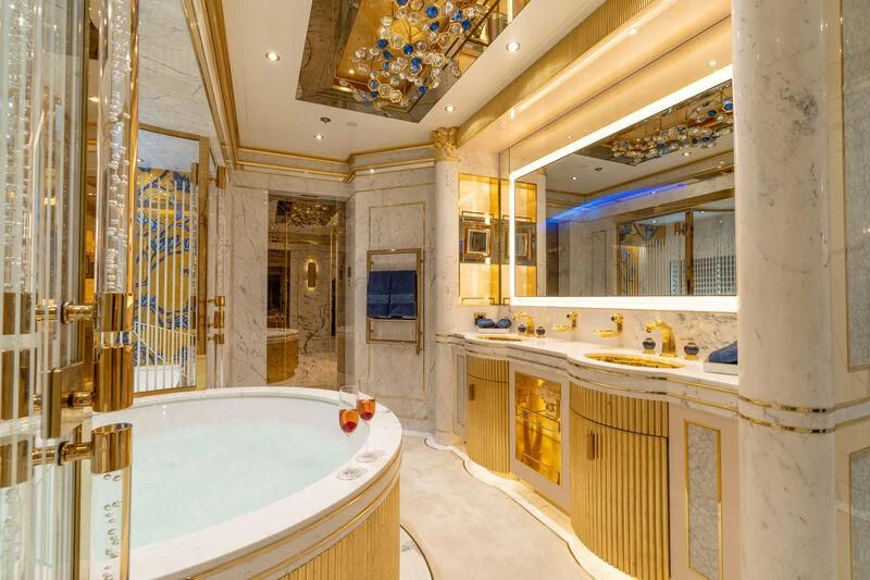 a bathroom with a large bathtub aboard LEONA Yacht for Sale