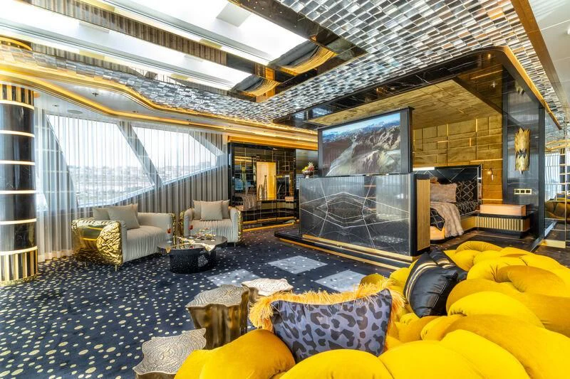 a room with a large screen aboard LEONA Yacht for Sale