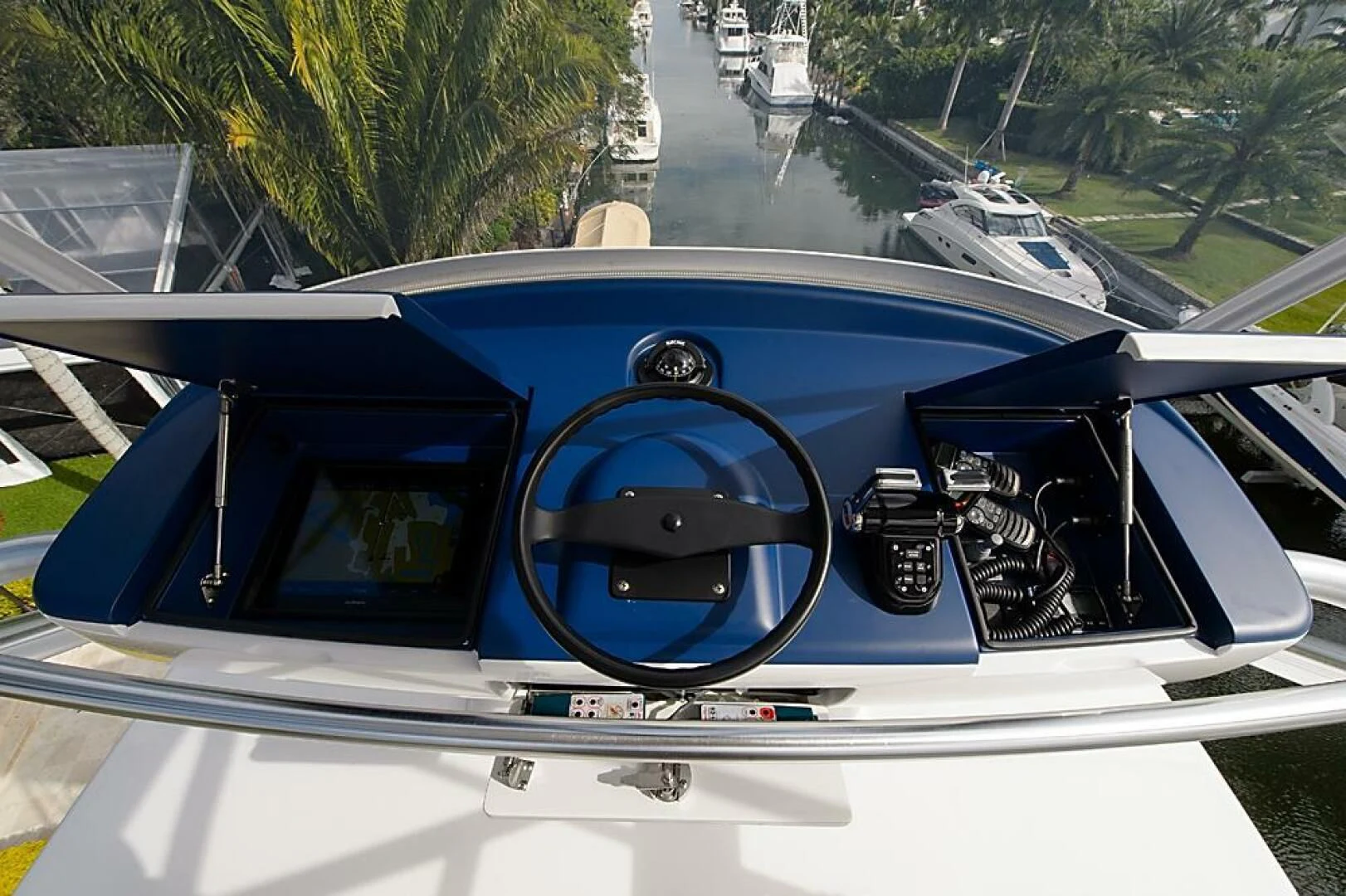 the inside of a car aboard INSTIGATOR Yacht for Sale