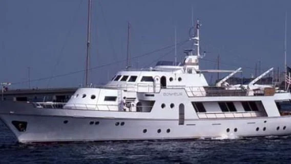 a large white boat in the water aboard CASABELLA Yacht for Sale