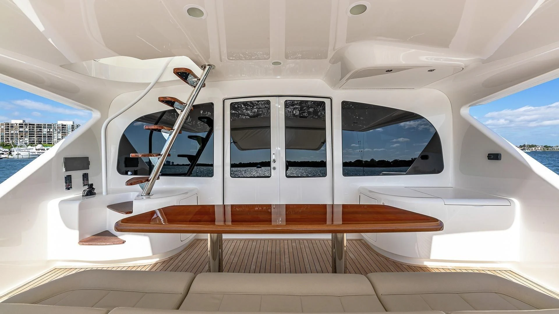 inside of a white yacht aboard AUSSIE RULES Yacht for Sale