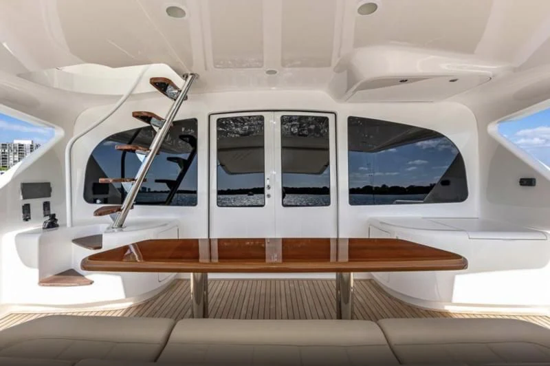 a white train with a person inside aboard AUSSIE RULES Yacht for Sale