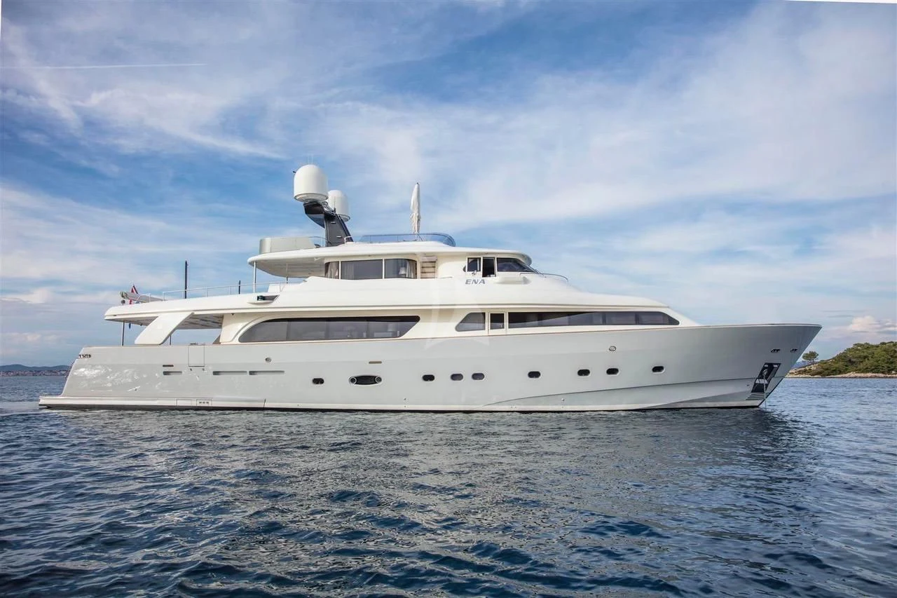 a white yacht in the water aboard ENA Yacht for Sale